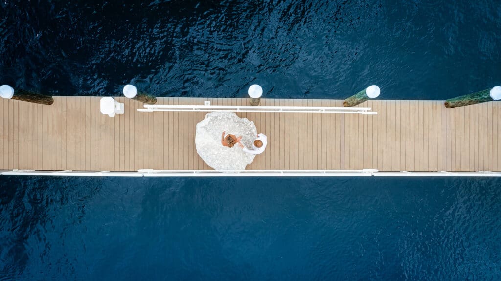 Bride on dock at Pelican Club