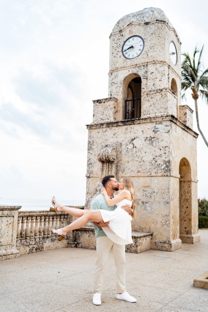 Couple under Palm Beach Worth Ave Clock tower
