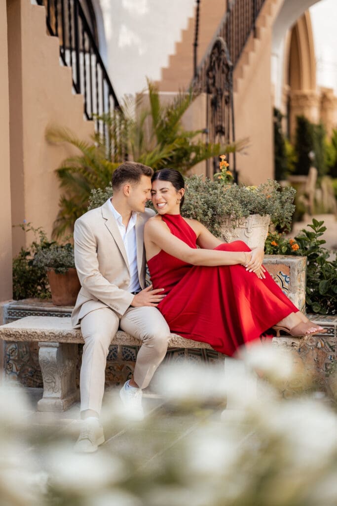 red dress for engagement shoot